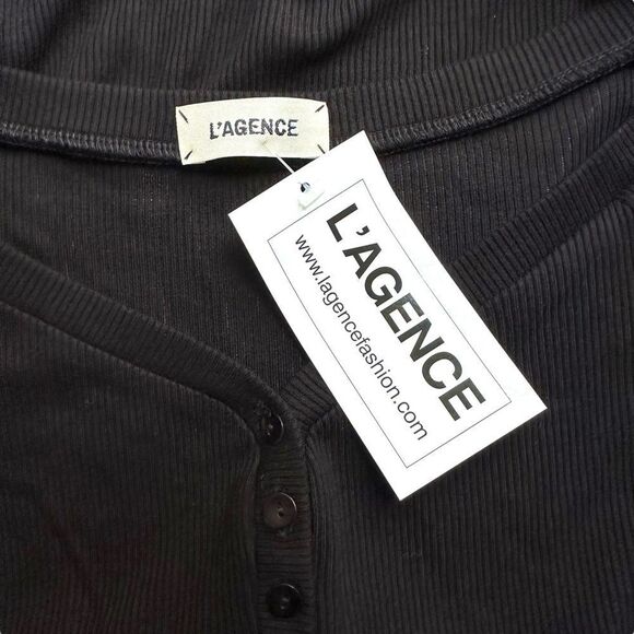 L’AGENCE | Theresa Ribbed Stretch Micro-Modal Jersey Henley Short Sleeve Top NWT - Picture 5 of 7